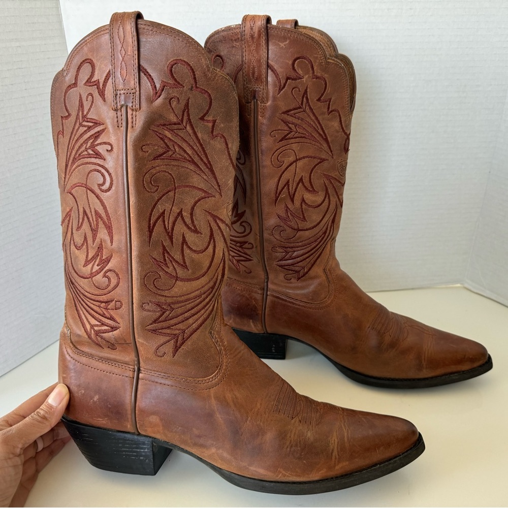 ARIAT Western Cowboy Brown Leather Embroidered Boots Size 10